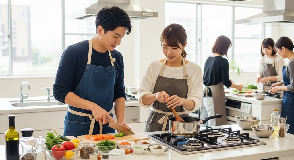 松阪市の料理教室に参加した男女