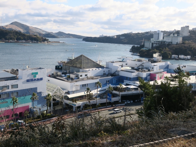 鳥羽城本丸跡から見た鳥羽水族館