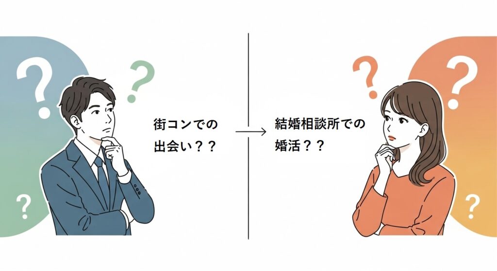 街コンと結婚相談所のどちらを利用するか悩む男女