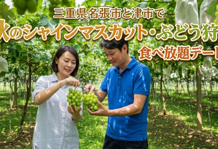 三重県名張市と津市でシャインマスカット・ぶどう狩り食べ放題デート