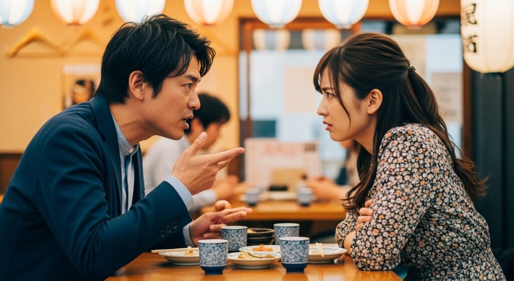 言い合いの喧嘩をする男性と女性のカップル