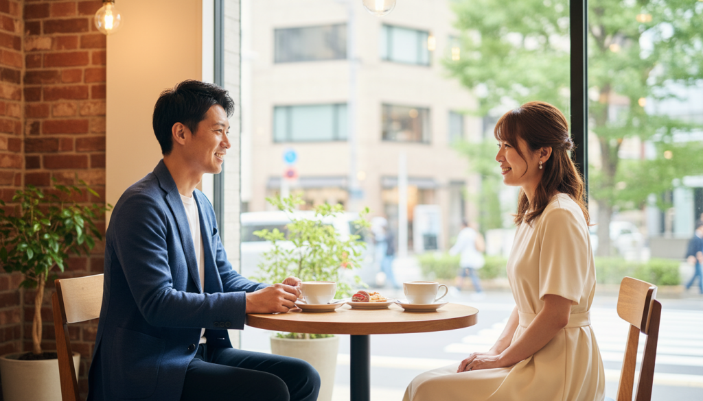 お見合いする30代の男性と女性