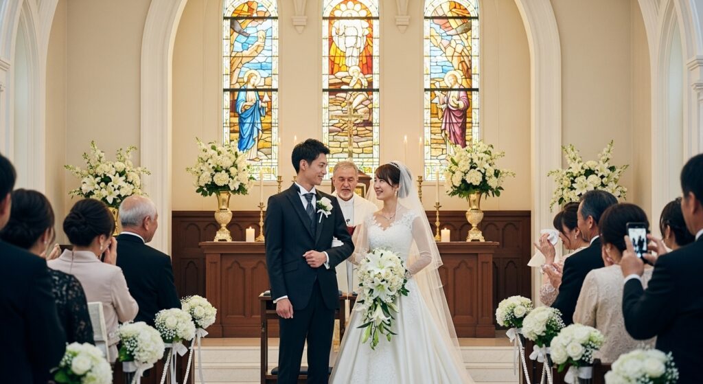 結婚相談所で知り合った30代男性と女性の結婚式