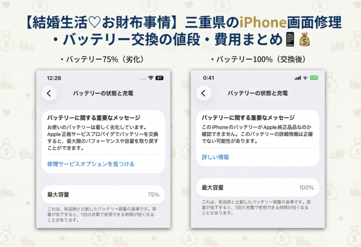 【結婚生活♡お財布事情】三重県のiPhone画面修理・バッテリー交換の値段・費用まとめ📱💰