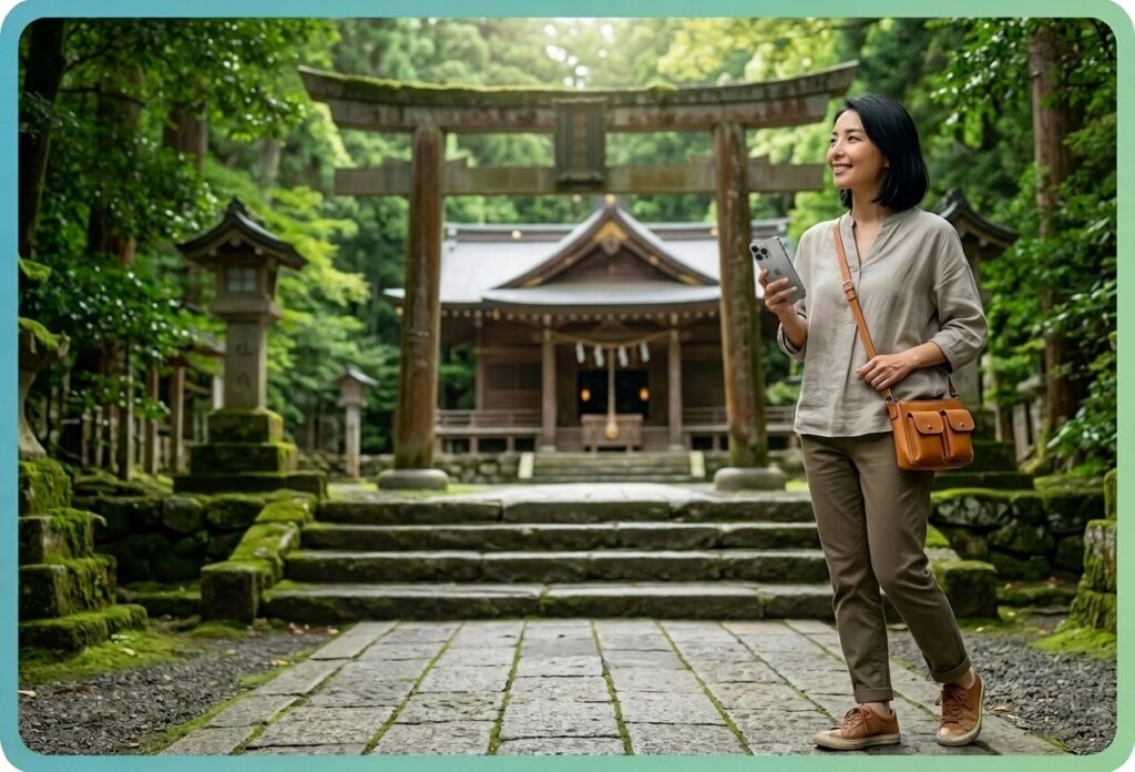 ゴールデンウィーク（GW）に神社巡りをする女性